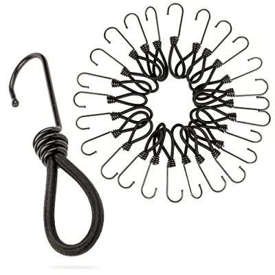 Imagen de PRETEX Pulpos Elasticos con Ganchos Set de 25x13 cm + Fijaciones Pulpo Tensores Resistentes Transporte, Moto, Acampar, Equipaje y Lonas, Negro