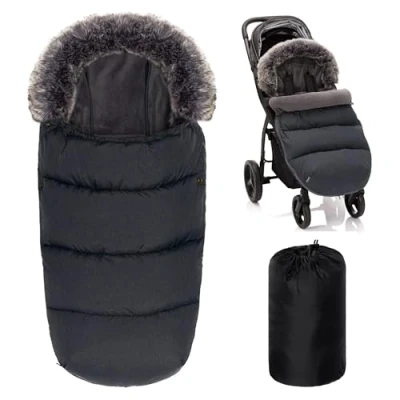 Imagen de ZAMBOO Saco Silla Paseo Universal Invierno, Carro Bebe con Forro Polar Térmico y Pelo, Invierno Impermeable Gris