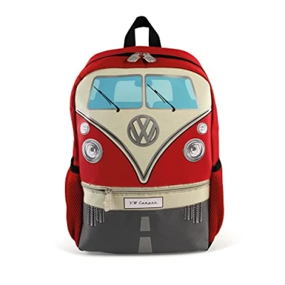 Imagen de BRISA VW Collection Mochila de Senderismo Infantil Volkswagen T1 Camper Bus (15L/Pequeña/Frente del Bus/Rojo)