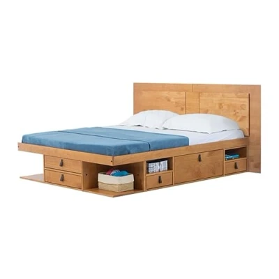 Imagen de Cama con Espacio de Almacenamiento 160 x 200 cm + cabecero Ahorro somier: Juego Roble Bali. Doble cajón y Ultrafino. Muebles Madera Maciza Pino,