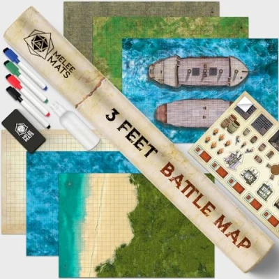 Imagen de Melee Mats DND Map Starter Kit para juego de Dungeons &amp; Dragons 24 x 36 pulgadas, paquete 3 unidades doble cara, rejilla terreno batalla borrado húmedo/seco La mejor experiencia