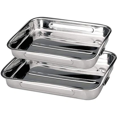 Imagen de MGE 2x Rustidera de Horno Bandeja Universal para Asar Bandejas Hornear Fuentes Acero Inoxidable Set 2