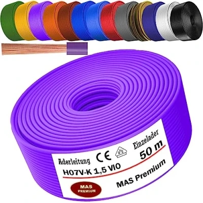 Imagen de cable de 5 a 100 m H07 V K 1 x 1,5 mm², flexible simple (violeta, 50 m).