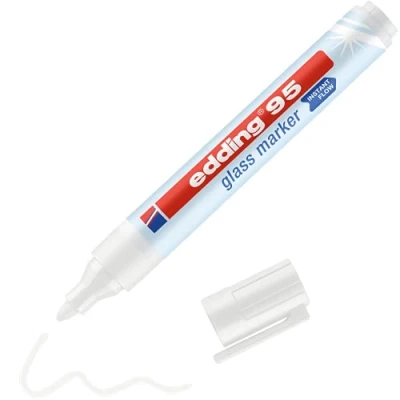 Imagen de edding 95 marcador para cristal blanco 1 rotulador borrable vidrio punta redondeada 1,5 3 mm escribir y marcar en ventanas pizarras de borrado seco