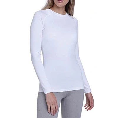 Imagen de TCA Camiseta Termica Mujer Deporte Manga Larga con Tecnología SuperThermal Camisetas Termicas para Running Gym Crossfit Blanco, XXL