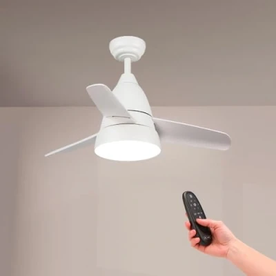 Imagen de M Ledme Ventilador de Techo Led Silence Blanco con luz 24W y Mando a Distancia, motor DC 30W, 6 velocidades, Silencioso ,3 Aspas, 91 cm, función verano invierno, temporizador