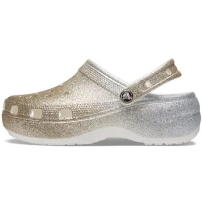 Imagen de Crocs Classic Platform Clogs Zuecos para mujer con suela elevada, Blanco (White Gold), 33/34 EU