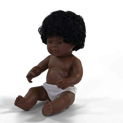 Imagen de Miniland Muñeco bebé afroamericano niña con ropa interior, 38 cm (31160)