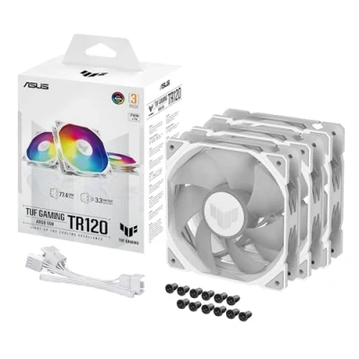 Imagen de ASUS TUF Gaming TR120 ARGB Triple Pack White Edition Ventiladores de 120 mm (Marco 28 mm, Alta presión estática 3,3 H2O, Matriz LED Doble Capa, Aura Sync, Control Ventilador PWM)