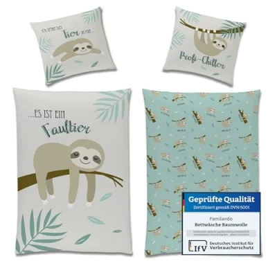 Imagen de Familando Juego de cama perezoso 135 x 200 cm y almohada 80 cm, chiller profesional, ropa infantil 100 % algodón, linón, con cremallera