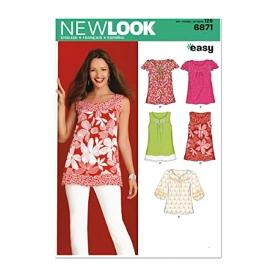 Imagen de Simplicity Patrón de Costura New Look 6871: Camisetas para Mujer, Talla A, Papel, Blanco, A (10 12 14 16 18 20 22)