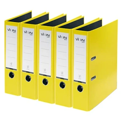 Imagen de VON Leitz 10551015 Archivadores A4, cartón con tapa de plástico, ancho lomo 80 mm, para 600 hojas, certificado FSC, escuela, estudio y hogar, color amarillo