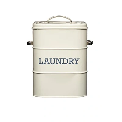 Imagen de KitchenCraft Laundry Storage Tin, recipiente de acero con diseño almacenamiento a la antigua, Colección Living Nostalgia, Color crema antiguo, 15,9 x 18,7 26,5 cm, 3 kg, 1 metal