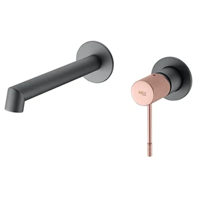 Imagen de MICE grifo de lavabo empotrado Monomando baño con sistema montaje en pared, kit para final Griferia empotrada Serie Line Gris Mate/Champagne GLD038/GC