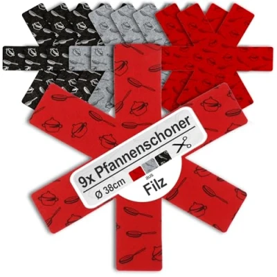 Imagen de COM FOUR® 9X Protector de Fieltro sartenes contra arañazos Alfombra Protectora y ollas (09 Piezas Gris/Rojo/Negro)
