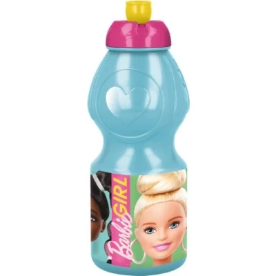 Imagen de TataWay in viaggio si cresce Barbie Botella de agua plástico azul y rosa para niños 380 ml con cierre antigoteo banda antideslizante