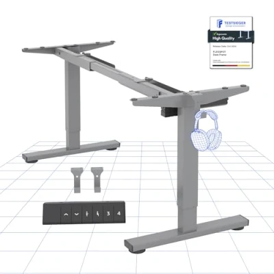 Imagen de FLEXISPOT EN1 Estructura de Escritorio Altura Regulable, Pie Standing Desk Elevable Eléctrico con Potente Motor, 6 Botones, Patas 2 Secciones Basic (Gris)