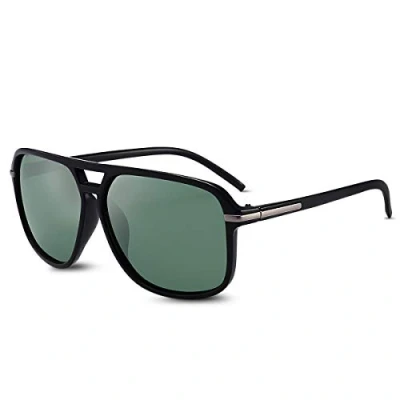 Imagen de LumiSyne Gafas De Sol Polarizadas Hombre Conducción Deportes Súper Ligero Marco Cuadrado Doble Puente UV 400 Al Aire Libre Viajar Caja Regalo Verde