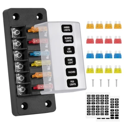 Imagen de GUNGY Caja Fusibles de 6 Vías Portafusibles 12V Porta Coche con 16 y Pegatinas para Barco Camper Camión