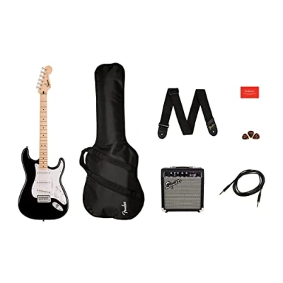 Imagen de Squier by Fender Sonic Stratocaster Pack de Guitarra Eléctrica, Diapasón Arce, Negro, Funda, Amplificador Frontman 10G 230V EU, Incluye cursos virtuales gratuitos en Play