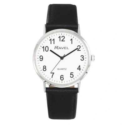 Imagen de Ravel Reloj Clásico Unisex para Diario con Números Modernos Cuarzo Analógico R0129.20.1 Negro/Color Plata/Esfera Blanca