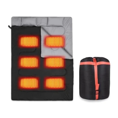 Imagen de Saco de Dormir Doble para Adultos, con calefacción USB tamaño Queen 3 Estaciones Climas fríos y eléctrico cálido 2 Personas Acampar Senderismo
