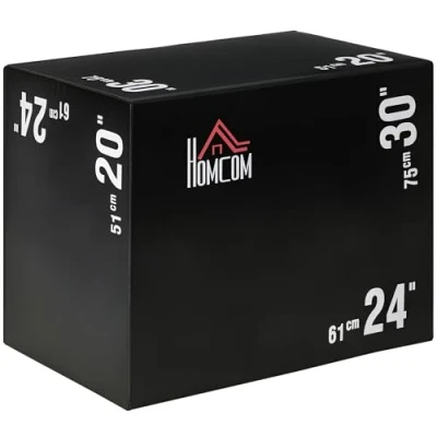 Imagen de HOMCOM Caja Pliométrica 3 en 1 con Cremallera de Salto Alturas Diferentes Entrenamiento Fuerza Casa Oficina Gimnasia Crossfit Carga 120 kg 75x51x61 cm Negro