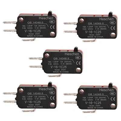 Imagen de Heschen Micro interruptor, V 16 1C25, SPDT, tipo de botón pin, A 250 VAC, 5 unidades