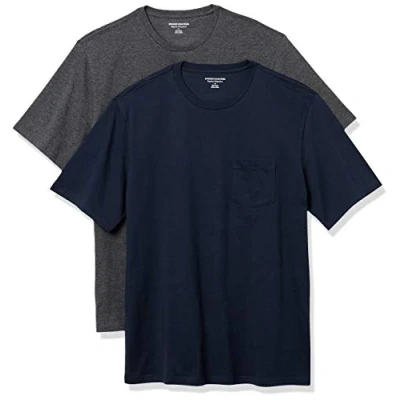 Imagen de Amazon Essentials Camiseta de manga corta con bolsillo, cuello redondo y corte ajustado Hombre, Pack 2, Azul Marino/Carbón Mezcla, S