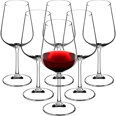 Imagen de KADAX Juego de 6 copas vino tinto cristal 450 ml, con tallo alto, para casa, fiesta, y posavasos anchos