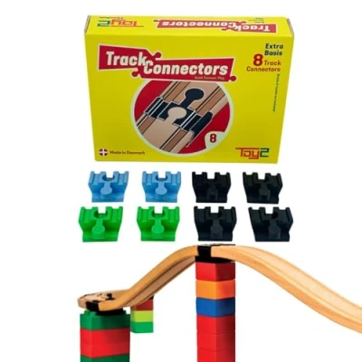 Imagen de TOY2 Basic Kit de construcción 8 Conectores Carril Tren Juguetes compatibles con Brio &amp; Lego Duplo riel Conjunto Madera sostenible