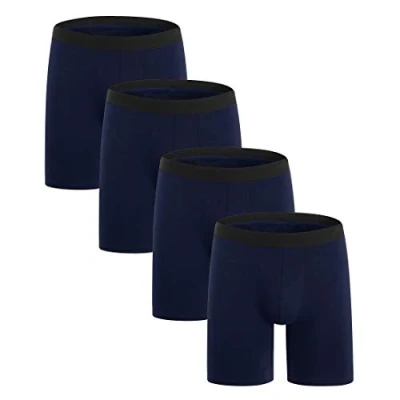 Imagen de ZLYC Calzoncillos Boxer Largo Algodon Ropa Interior para Hombre(Azul 4 Paquete),L
