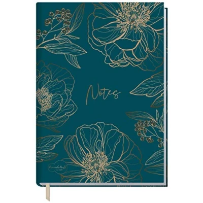 Imagen de Trendstuff by Häfft Cuaderno de notas A5 (flores doradas), a rayas, 124 páginas, diario, lista tareas, Bullet Journal, libro ideas, sostenible y climáticamente neutro
