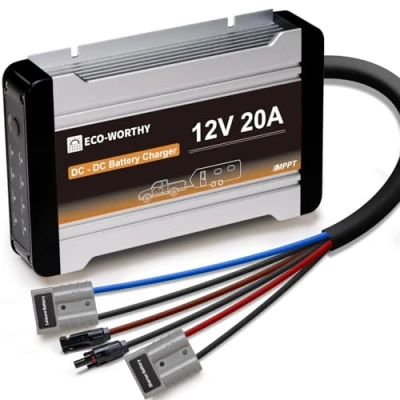 Imagen de ECO WORTHY 12V 20A DC a MPPT Cargador de Batería Bordo para Baterías Litio, Gel, con Carga Varias Etapas, Panel Solar y Alternador, RV, Barcos, Yates