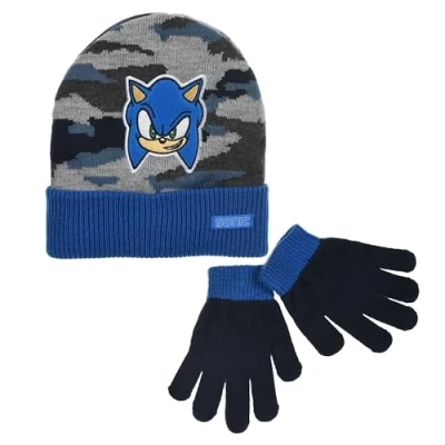 Imagen de Sonic The Hedgehog Gorro y Guantes para Niño, Conjunto de Invierno Niños, el Erizo, Accesorios Infantil Azul