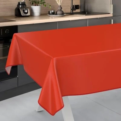 Imagen de ANRO Mantel de Hule Lavable, para jardín, Exterior e Interior, 240 x 140 cm, con Dobladillo, Color Rojo