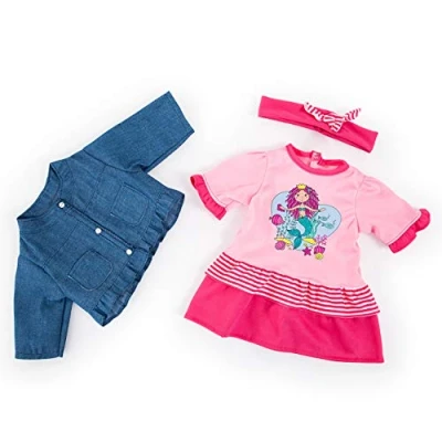 Imagen de Bayer Design Ropa 33 a 38 cm, Accesorios para muñeca, Vestido, Chaqueta y Cinta el Pelo, Traje, Juego con la Sirena, Color rosa, azul (83882AA) , color/modelo surtido