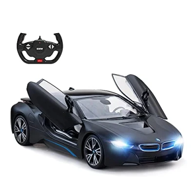 Imagen de RASTAR coche modelo BMW i8, 1:14 i8 a control remoto, puertas abiertas por RC/luces de trabajo negro mate