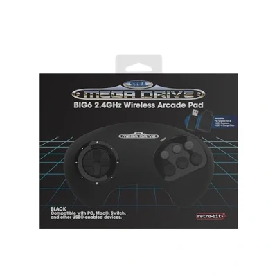 Imagen de Retro Bit BIG6 2.4 GHz SEGA Mega Drive Wireless Arcade Controller Pad for Original/Mini, Switch, PC &amp; Mac Black