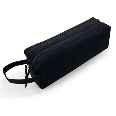Imagen de Waytex 931170 estuche para lápices de gran capacidad con 2 compartimentos escuela, oficina, almacenamiento, cosméticos, 27 x 7 10 cm, color negro, talla única, doble compartimento,