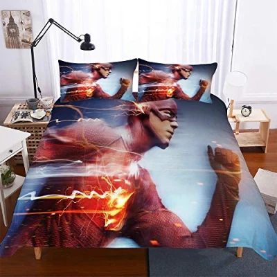 Imagen de EU VV Superhéroe Flash Juego de Ropa Cama Algodón Falda + 2 Fundas Almohada Funda Nórdica (Héroe 04,(150x200cm) 90)