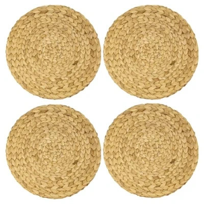 Imagen de HMF Juego de 4 manteles individuales redondos trenzados jacinto agua, lavable, 35 cm