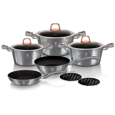 Imagen de Berlinger Haus Moonlight Batería Cocina Inducción 10 Piezas, Antiadherente Titanio sin PFOA, Aluminio, Set 3 Cazuelas, Tapas Cristal, 2 Sartenes, Salva Manteles, Diseño Moderno, Vitrocerámica