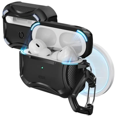Imagen de ESR Funda para AirPod Pro 2 (HaloLock), Rígida Compatible con AirPods 2ª/1ª Generacion (2023/2022/2019), MagSafe, Protección contra Caídas, Tapa Magnética, Negro