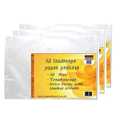 Imagen de 30 fundas perforadas ARK A3 de plástico transparente 90 micras (horizontal)