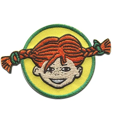 Imagen de Pippi Långstrump Cabeza Trenza Parches Termoadhesivos Bordados Aplique Para Ropa, Tamaño: 8 x 5,4 cm