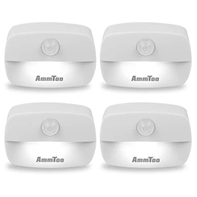 Imagen de AmmToo Luz de Noche, Nocturna LED con Sensor Movimiento,LED Batería Infantil para Habitación Bebé, Adecuada Dormitorio, Baño, Inodoro, Escaleras, Cocina, Pasillo (4 unidades blanca)