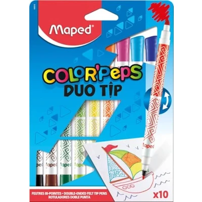 Imagen de Maped Rotuladores de Colores para Niños Color&#039;s Peps Duo Tip 10 con Doble Punta Tinta Ultra Lavable Fina y Gorda en el Mismo Color Variedad