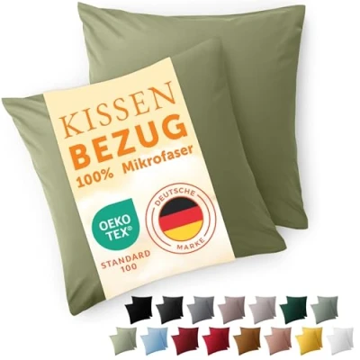 Imagen de Blumtal Fundas de Almohada 60x60 cm (Juego 2) cojín Microfibra para sofá con Cierre Sobres, Extra Suaves y Lavables, Certificado Oeko Tex Verde Claro
