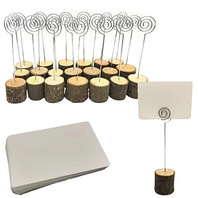Imagen de Aisamco 20 pzas de madera rústicas para colocar en lugar con alambre giratorio, soporte notas 6&quot;y 30 pz. tarjetas Kraft banquete boda